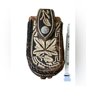 Leather Phone Holster with Floral Design- belt accessory